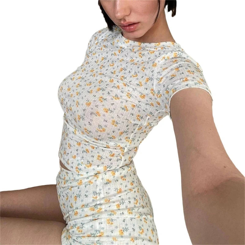 

Printed Pajamas Set Long Sleeve Tops With Shorts Set Two Piece Sleepwear