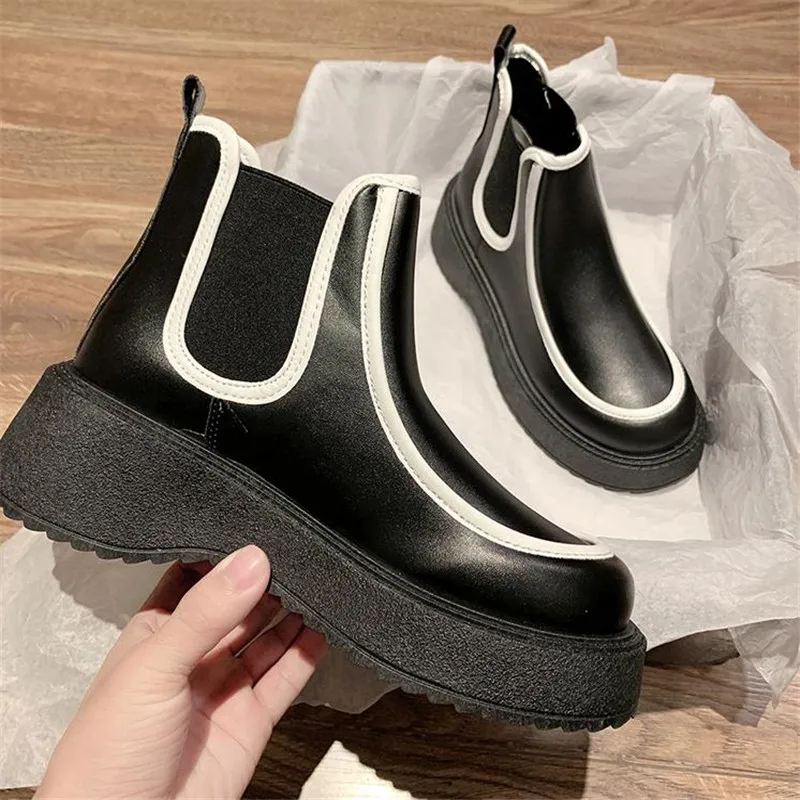 

Ботильоны женские из лакированной кожи, мотоциклетные ботинки, толстая подошва, панк, модная обувь, черные, весна