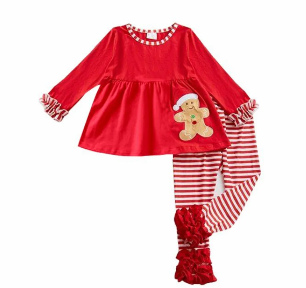 

Одежда для маленьких девочек, красный топ с вышивкой и длинными рукавами, брюки, комплект, детская одежда, Рождественская Пижама, осенне-зим...
