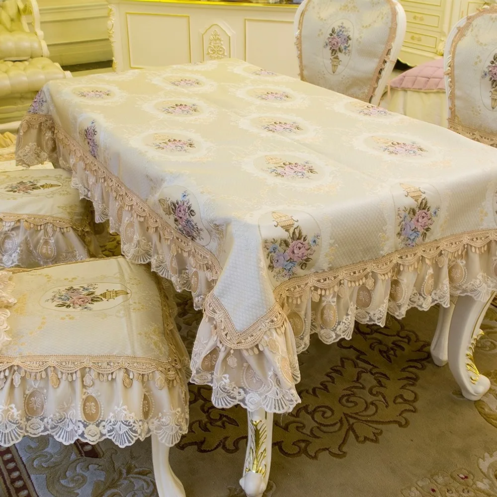 Classical Royal Luxury Table Cloth European Embrodered Jacquard Lace Tablecloth Non-slip Chair Cover Table Runner Brussels Decor