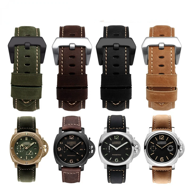 

20mm 22mm 24mm 26mm Green brown blue Genuine Leather Retro man Watch Band for Panerai PAM111 441 cowhide Watchband Wrist Strap