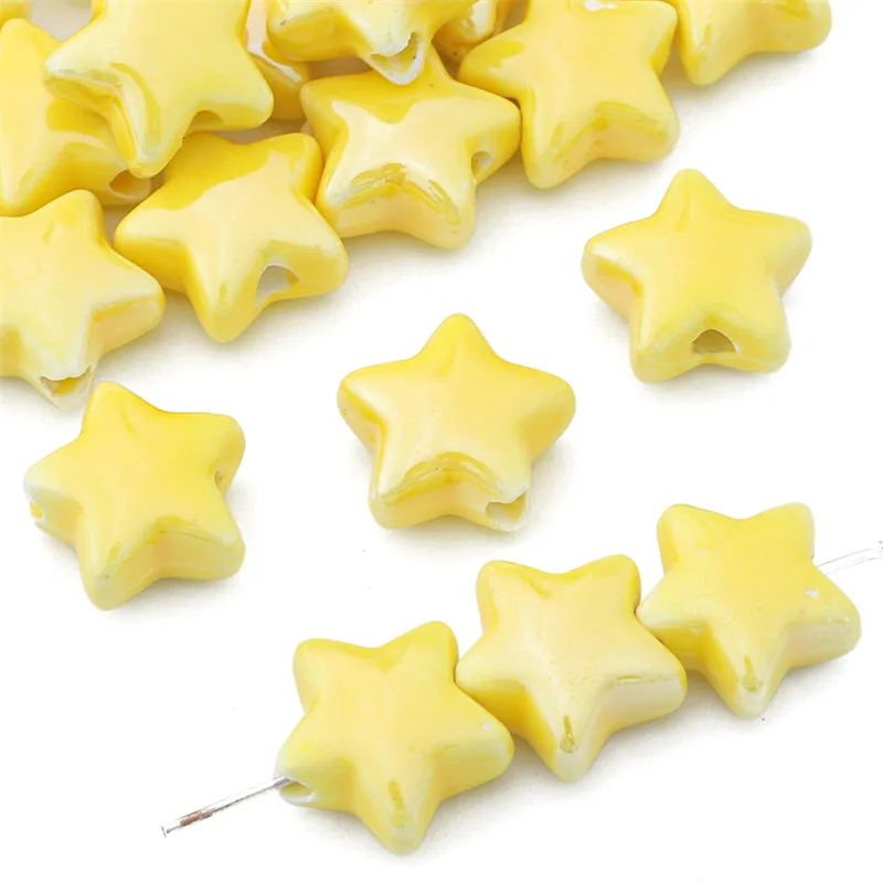 

10Pcs 14MM Five-Pointed Star Flower Glazed Ceramic Beads For Bracelet Jewelry Making DIY Accessories Loose Spacer Porcelain Bead