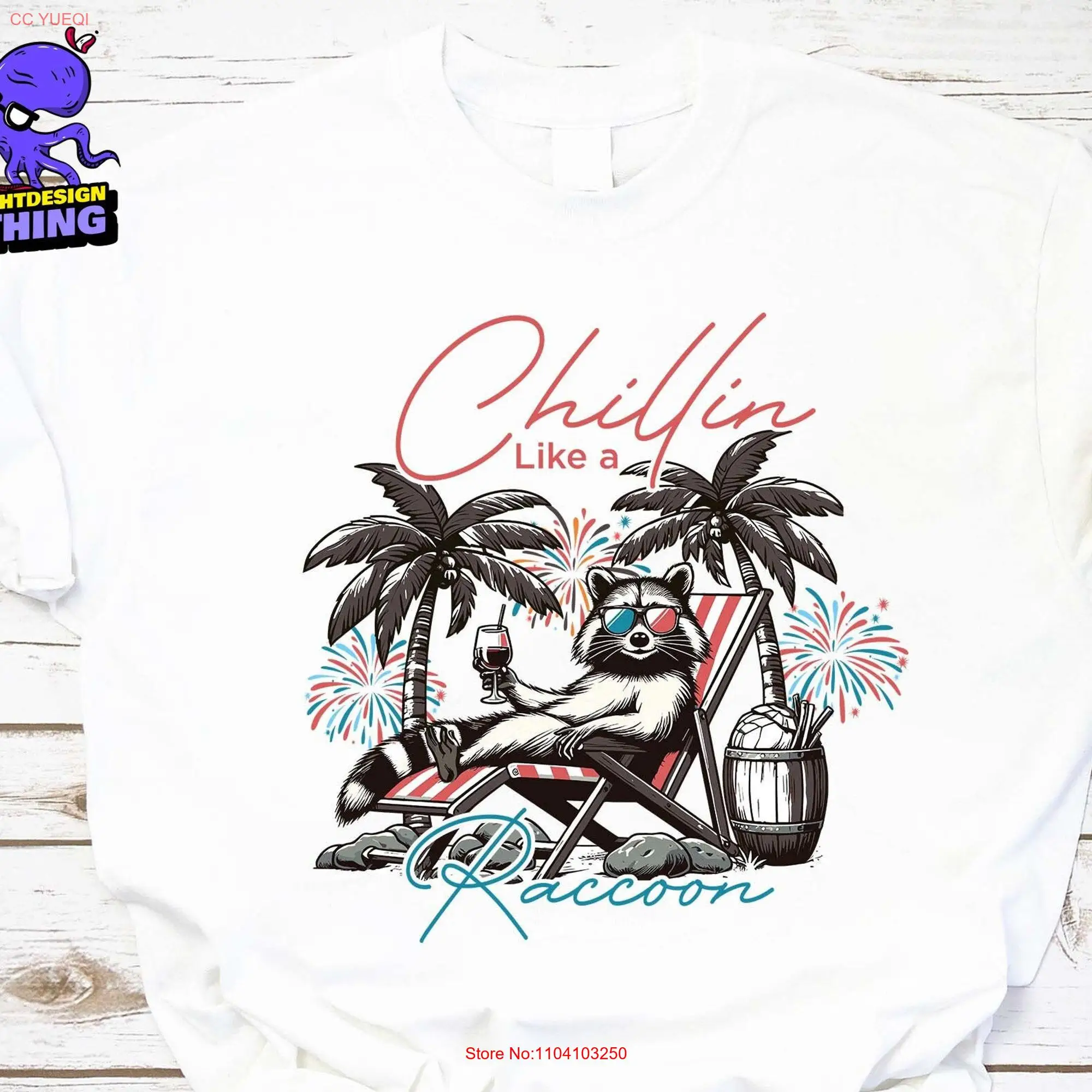 Футболка Chillin Like A Raccoon Just Chill The Fourth OuT Feral Винтаж Ретро 4 июля Американский длинный