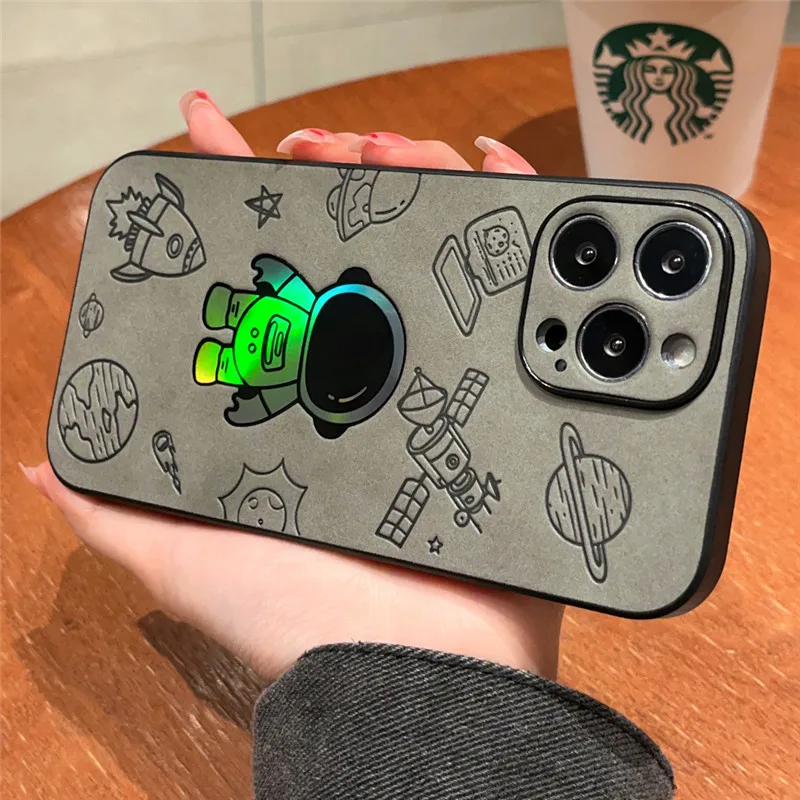 

Ottwn Luxury Cortex Astronaut Phone Case For iPhone 14 13 12 11 Pro Max 7 8 14Plus X XS XR Max Silicone Laser Bumper Cases Cover