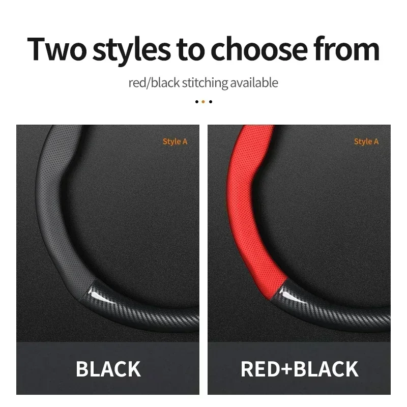 For GMC Steering Wheel Cover Genuine Leather Carbon Fit Acadia Canyon Envoy Denali Hummer Jimmy Terrain Sierra Non-Slip Washable