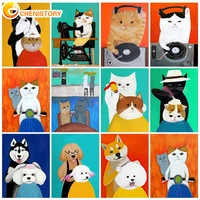 chenistory 60x75cm oil painting by numbers cartoon cat diy paint by number on canvas frameless digital handpainting home decor
