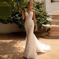 sexy lace sweetheart wedding dress spaghetti straps 2022 beach backless bridal gowns mermaid button tulle fashion robe de mari%c3%a9e