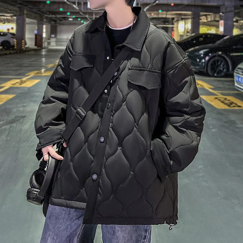 Winter Jacket Men Warm Fashion 3-color Thickened Plaid Jacket Men Streetwear Korean Loose Thick Short Coat Mens Clothes M-3XL