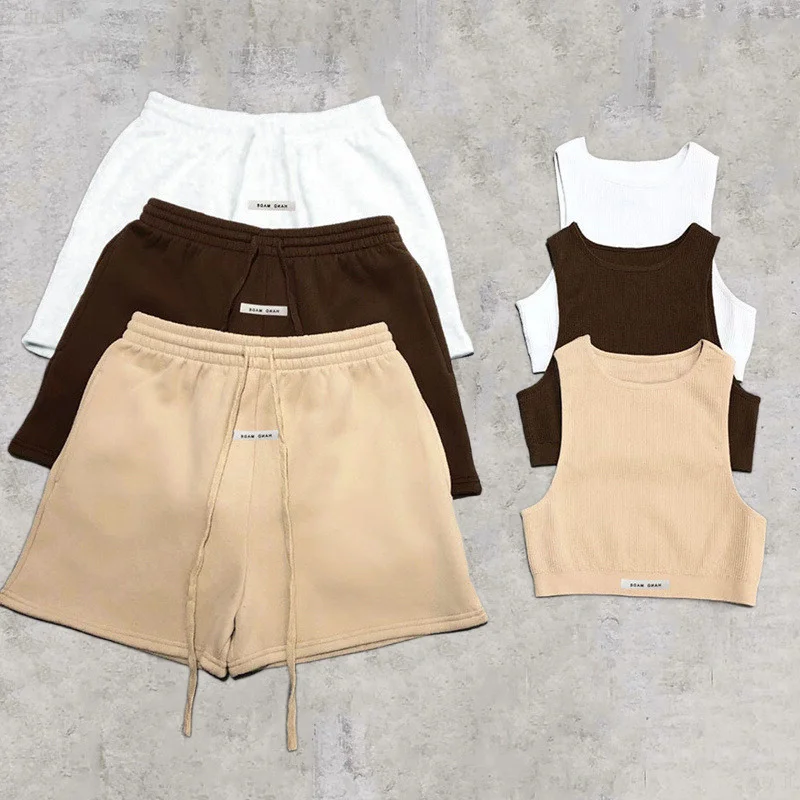 

H.Aic S New Women Set Basic Short Pants Ladies Party Ribbed Skinny Tank Sporty Solid Letter 2 Piece Set Sweatsuits Women Female