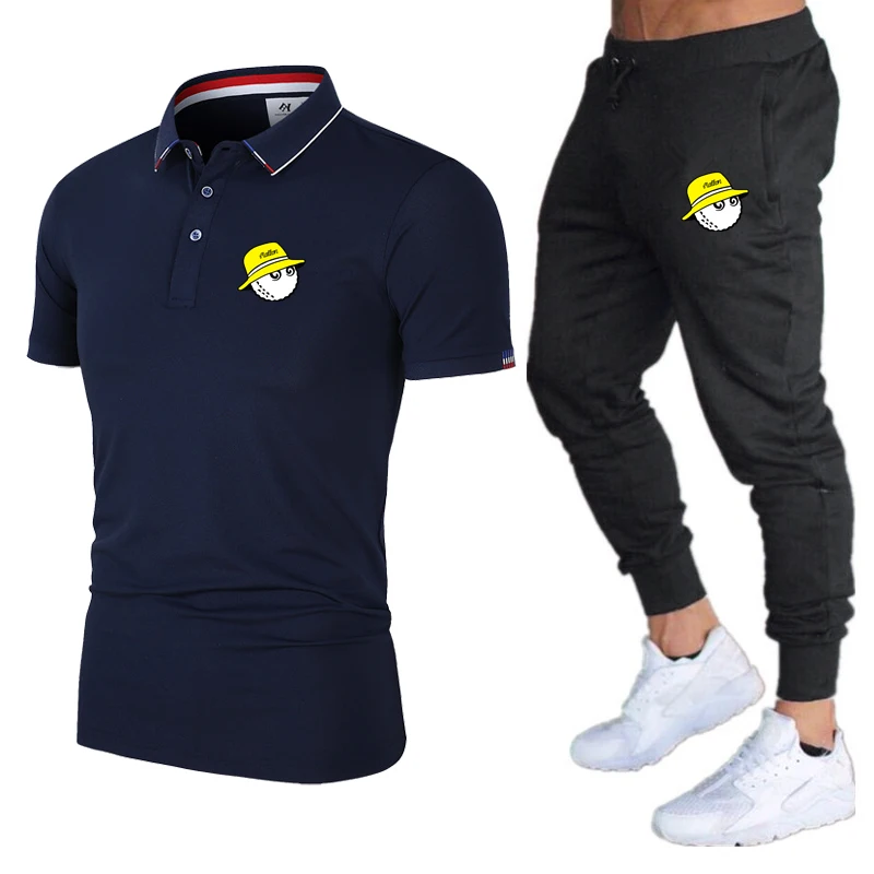 

Summer Casual Men's Polo Shirt + Pants Suit Brand Short Sleeve Set Golf Printed Cotton Shirts Jogging Sweatpants Male Sportswear