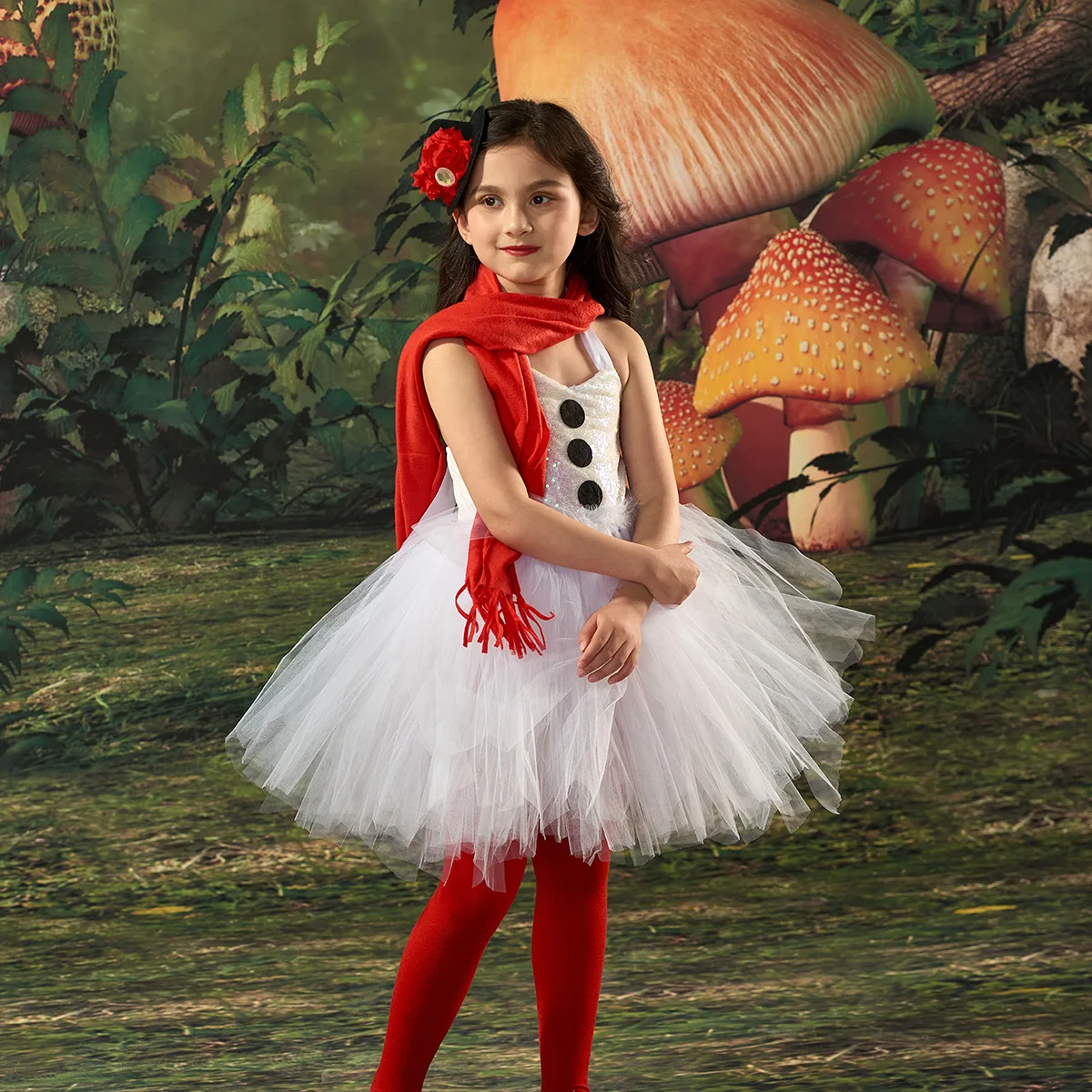 

Christmas Party Kids Dresses Cosplay Snowman Performance Stage Children Girls Tutu Dresses Princess Fairy Style 4Pcs Clothes