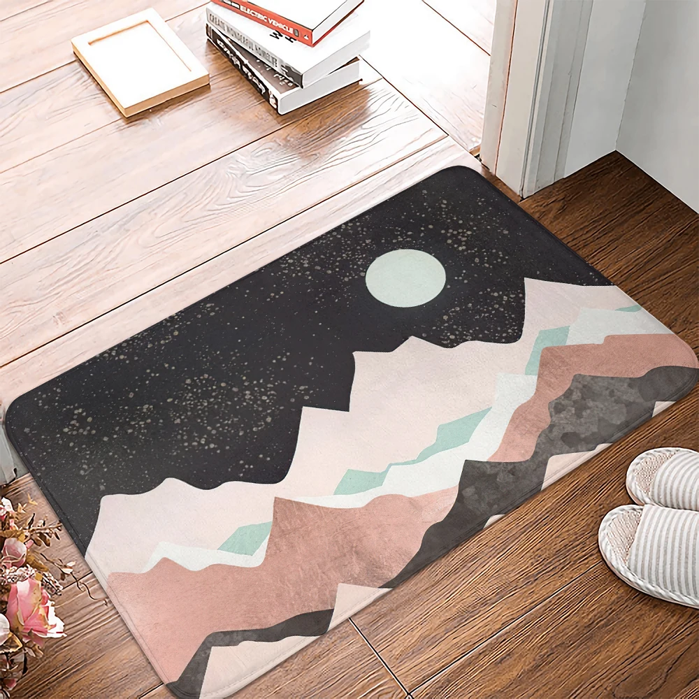 

Коврик для входной двери, впитывающий нескользящий, впитывающий, для кухни, черное небо и розовая Гора