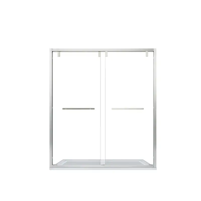 

Двойная раздвижная стеклянная дверь для душа в рамке из матового никеля, ширина 68 дюймов х 76 дюймов