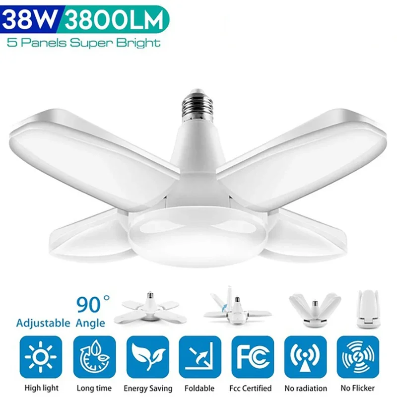 

LED Bulb Super Bright Home Ceiling Light E27 Fan Blade Industrial Lighting Deformable Foldable 85-265V Lamp For Garage Warehouse
