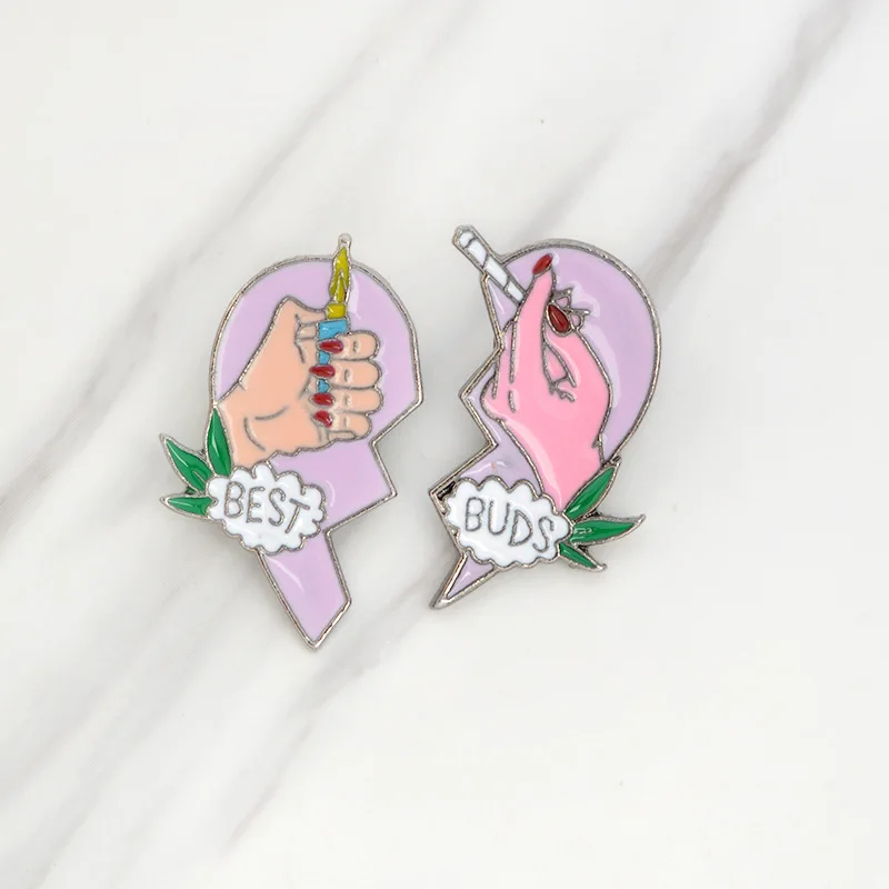 

BEST BUDS Two-petal Love Cigarette Lighter Backpack Clothing Accessories Alloy Enamel Lapel Pins Brooches Badge