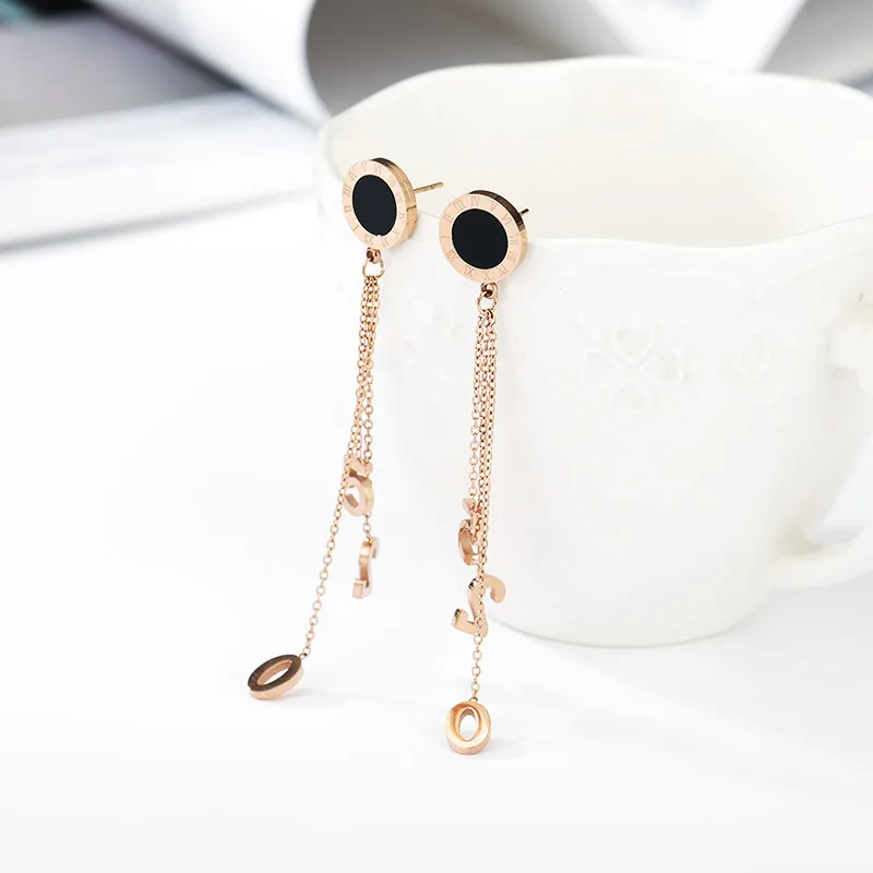 

Fashion And Creative Round Zircon Tassel Earrings With Digital 520 Titanium Steel Stud Earrings For Women Banquet Decorations