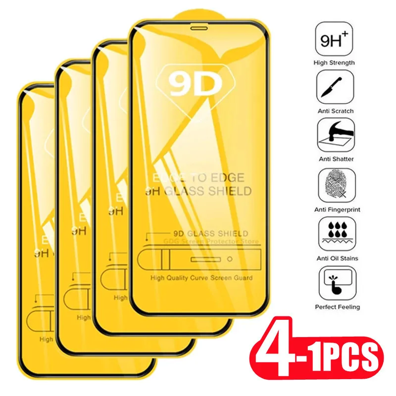 1-4Pcs 9D Tempered Glass for IPhone 11 12 13 Pro Max 8 7 Plus Screen Protector for IPhone 14 Pro XS MAX X XR SE Full Cover Glass