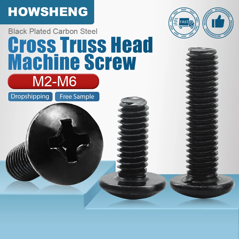 

HOWSHENG 10-100 шт. черные крестовые винты M2 M2.5 M3 M3.5 M4 M5 M6 черные Большие крестовые винты с круглой головкой