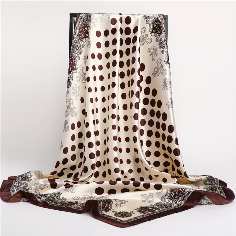 

Elegant Dot Print Satin Silk Square Scarf for Women Design Headband Muslim Hijab Bandana Wrap Shawl Fashion Neckerchief Foulard