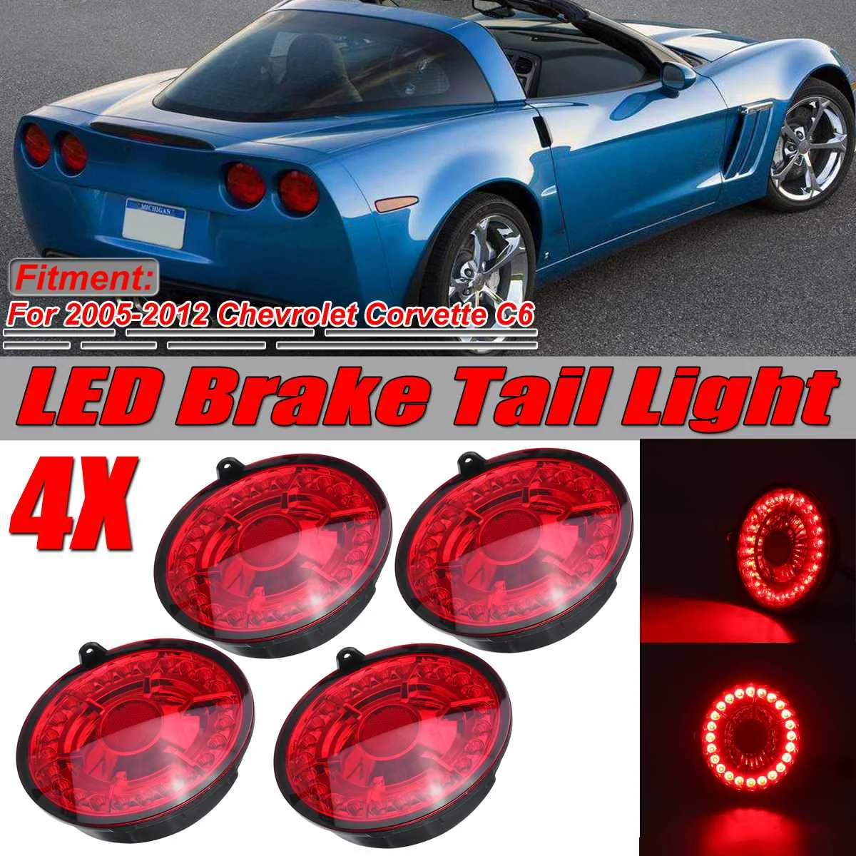 4pcs Car LED Tail Lights Rear Stop Brake Light LED Stop Light Lamps For Chevrolet Corvette C6 Coupe 2005-2013