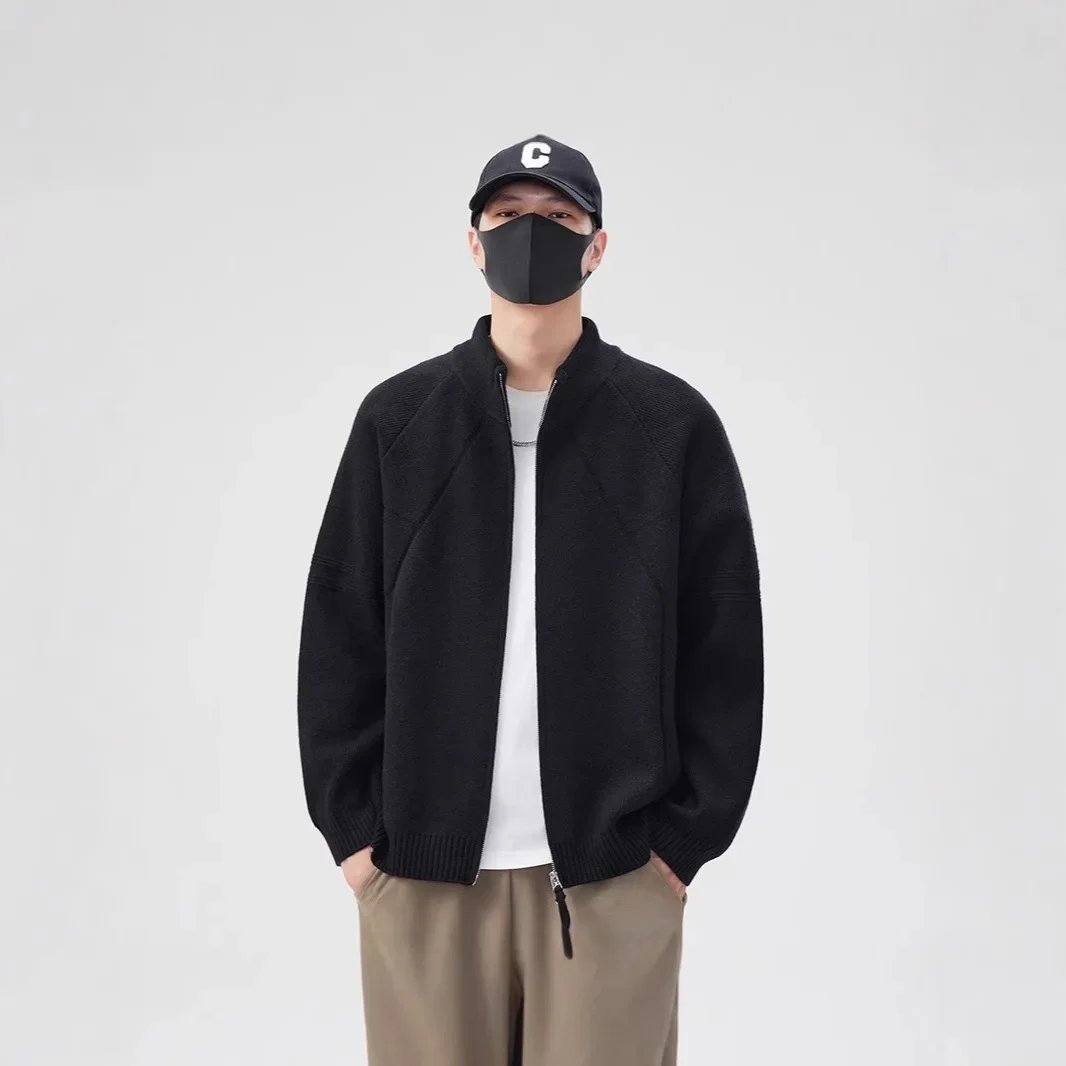 Модный вязаный кардиган мужской свитер осень-зима 2024 новая однотонная