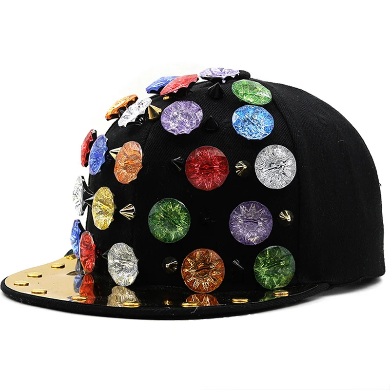 25 style Diamonds rivet handmade snakeskin leather luxury brand snapback for women men black stage baseball cap Boy Hip Hop hats