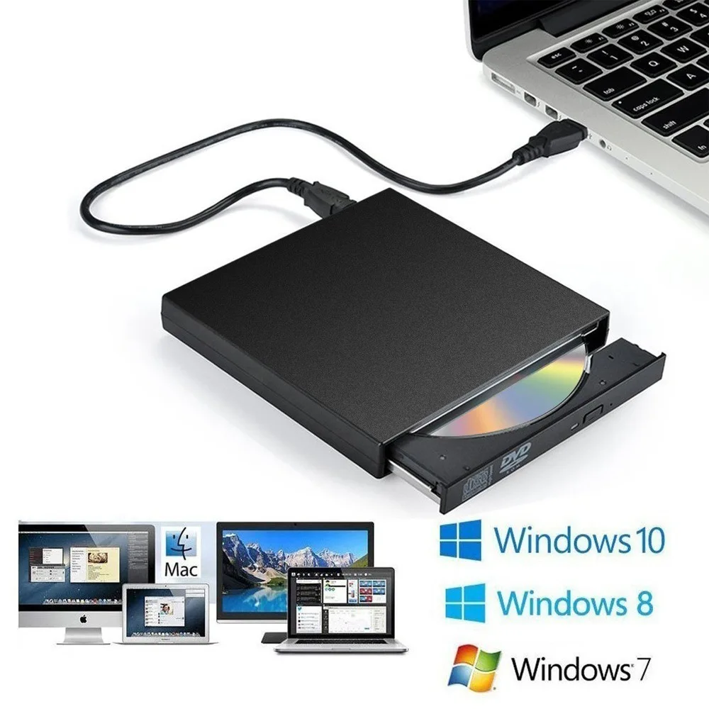 

PD0010 External DVD Optical Drive USB 2.0 CD/DVD-ROM CD-RW Player Portable Reader Recorder For Windows Laptop And Desktop MAC OS