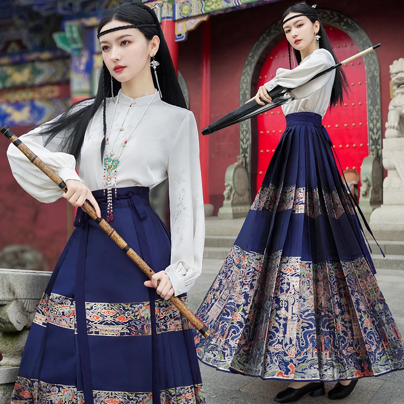 Традиционная китайская женская рубашка Hanfu с вышивкой юбка изображением лошади
