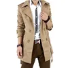 Men's Windbreaker Jacket Vintage Black Khaki Spring Autumn Business Trench Male Double Breasted Retro Classic Long Coat Thick 5