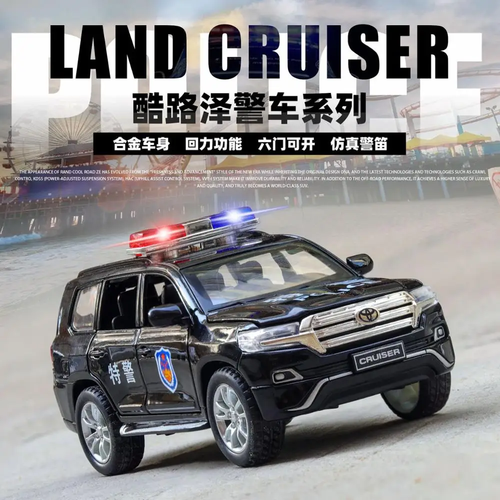 

LED Light ; Sound 1:32 TOYOTA LAND CRUISER PRADO fire police Alloy Metal Car Model Toys With Pull Back For Kids Birthday Gifts