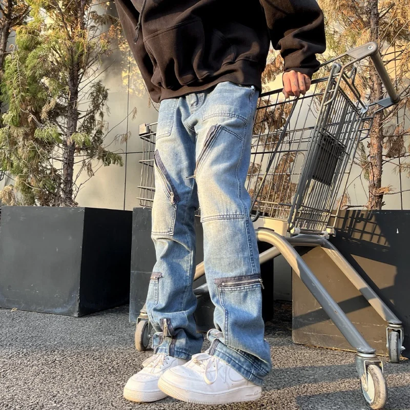 Tooling skills wind jeans design sense niche personality trousers street hip hop hiphop men's overalls pants