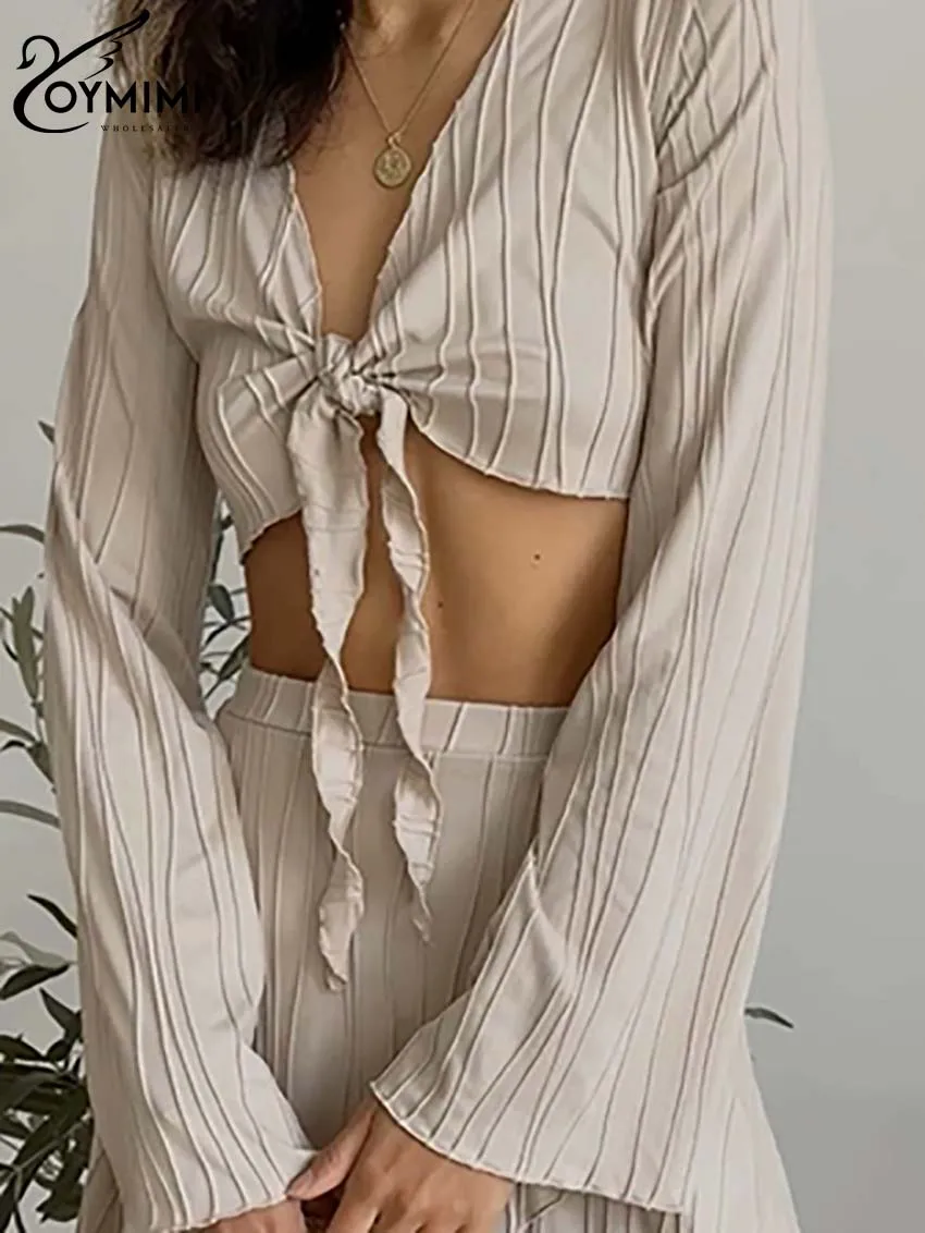 Oymimi Повседневный белый свободный комплект из двух предметов для женщин модные