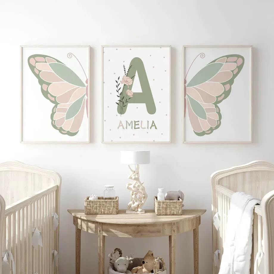 Радужная Бабочка Солнечный свет Дейзи сердце Имя под заказ шалфей зеленый постер