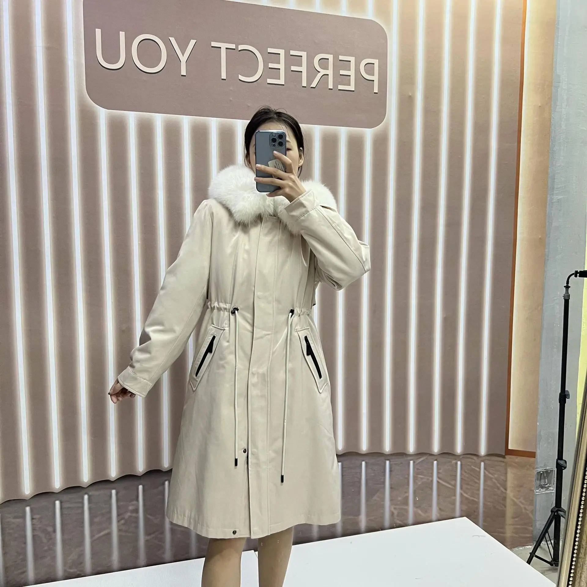 Parker Fox Fur Collar 2022 New Detachable Rabbit Fur Liner Fashion Hooded Winter Long Fur Coat for Women