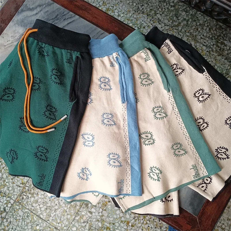 

Жаккардовые шорты с ревеня для мужчин и женщин, лучшее качество 1:1, желтые Бриджи на шнурке для спортзала