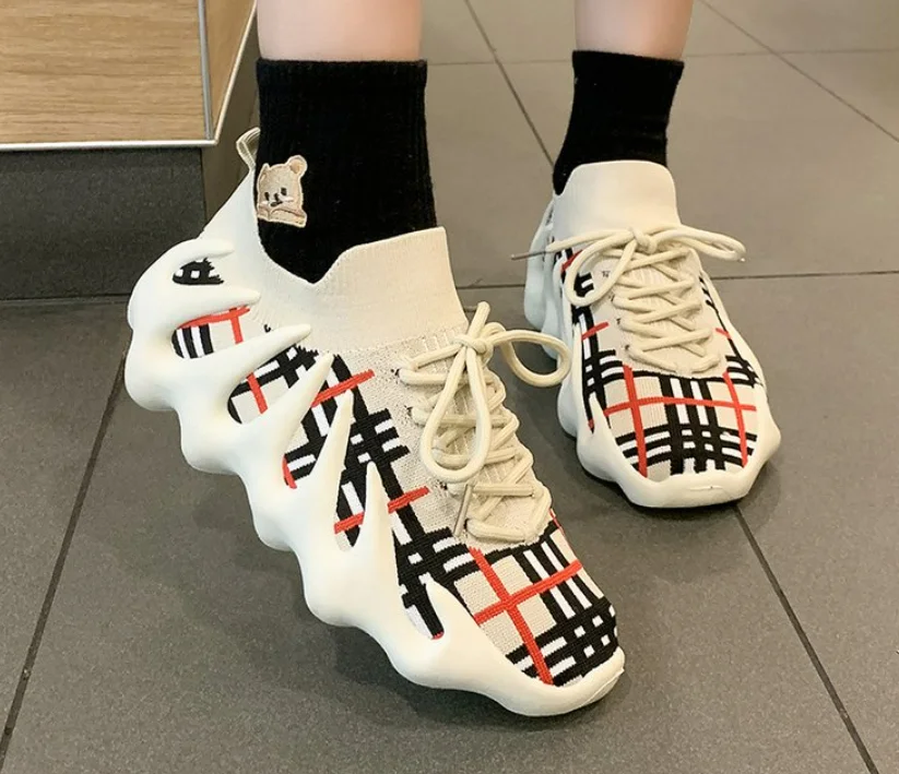 

Breathable Shoe Women Chunky Sneakers Synthetic Leather Mesh Patchwork Round Toe Lace-Up Thick Sole Ladies Lace-up