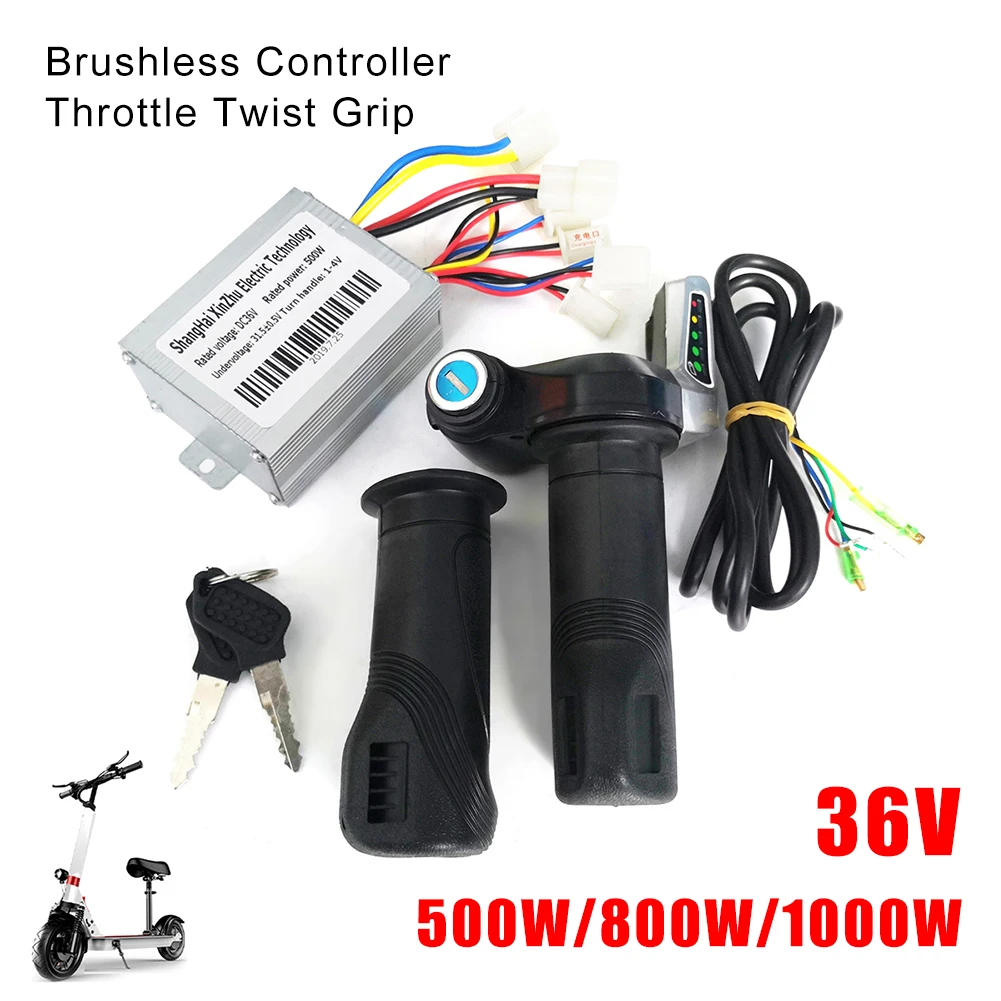 

Electric Bike Motor Brushed Controller and Throttle Twist Grips Kit Scooter Speed Controller Handlebar Kit 36V 500W/800W/1000W