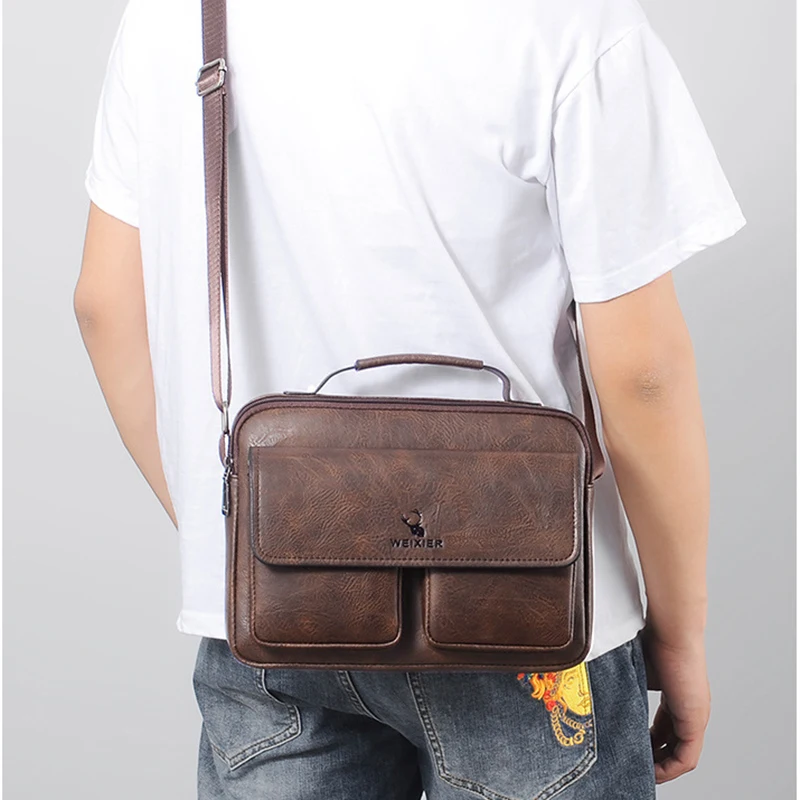 Vintage Shoulder Bag Mini Briefcase for Men Business Tote PU Leather Handbags Pouch Ipad Breifcases Square Side Crossbody Bag