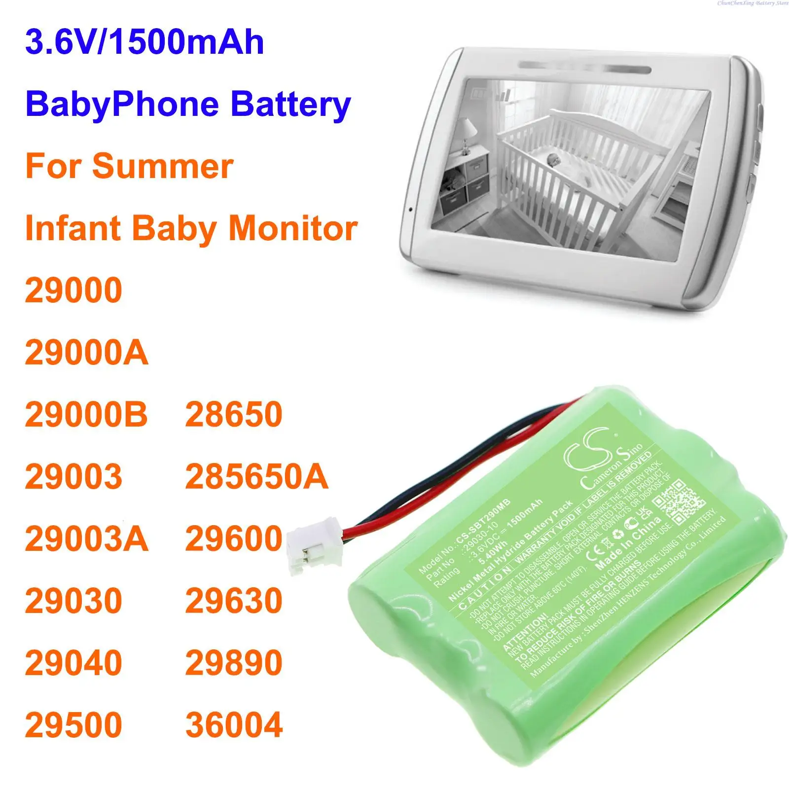 

OrangeYu 1500mAh BabyPhone Battery for Summer Infant Baby Monitor,29000,29000A,29000B,29003,29003A,29030,29040,29500,28650