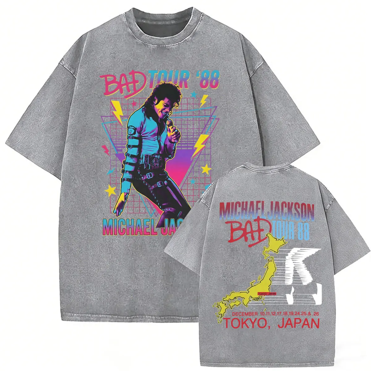 Фото Винтажные футболки с эффектом потертости King of Pop Bad Tour '88 Майкл Джексон, ретро-футболки 80-х годов, концертные футболки для мужчин и женщин, высококачественные повседневные хлопковые футболки №2