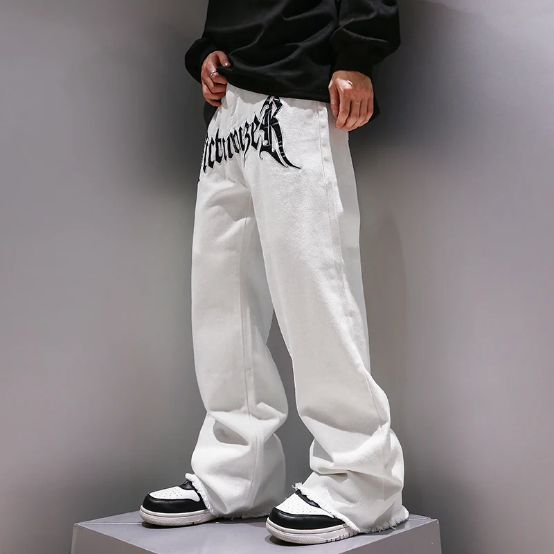 Trendy European and American Men Embroidered Washed Straight Jeans American Retro Loose High Street Casual Pants Brand Men Wear