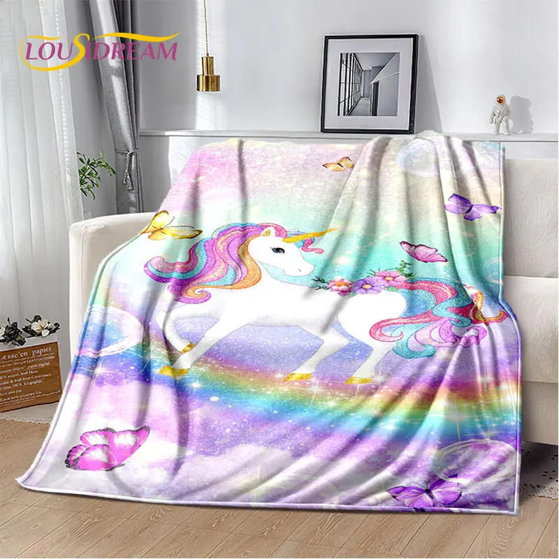 

3D Cartoon Cute Unicorn Soft Plush Blanket,Flannel Blanket Children Throw Blanket for Living Room Bedroom Bed Sofa Picnic Cover