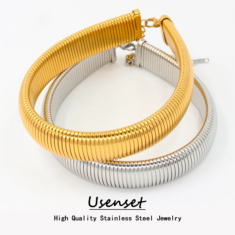 USENSET гибкое эластичное колье из нержавеющей стали унисекс текстурированное