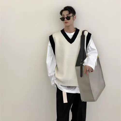 

Korean Sleeveless Autumn Vest Winter Pullovers Style Male Knitwear Slim Casual Clothing Fashion Brand 2023 Fit New Sweater