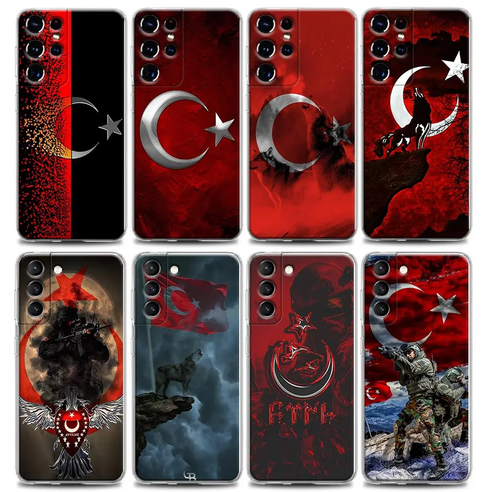 

Clear Phone Case for Samsung S9 S10 4G S10e S20 S21 Plus Ultra FE 5G M51 M31 M21 Soft Silicone Flag Republic Of Turkey Flag Wolf