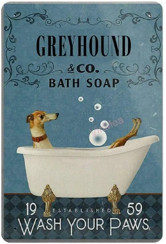 

Greyhound Bath Soap Retro Metal Tin Sign Plaque Poster Wall Decor Art Shabby Chic Gift Suitable 12x8 Inch