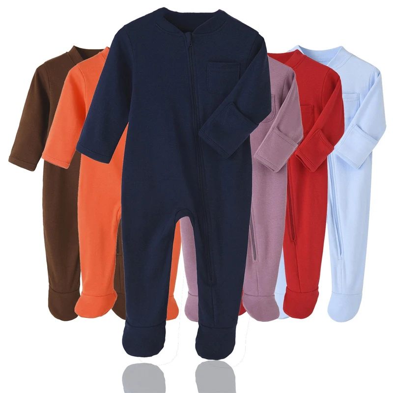 Newborn Baby Boys Girls Clothes Solid Color Cotton Knitted Jumpsuit Long Sleeve Zipper Crawl Suit 3-12 Months Romper