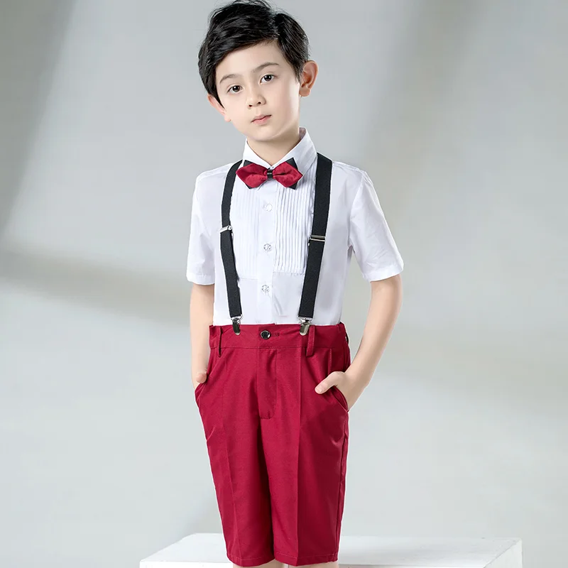 Boys Wedding Suit Children Spring Summer Suit High Quality Boys Clothes Cotton Comfortable Boys Wedding  Red Suits