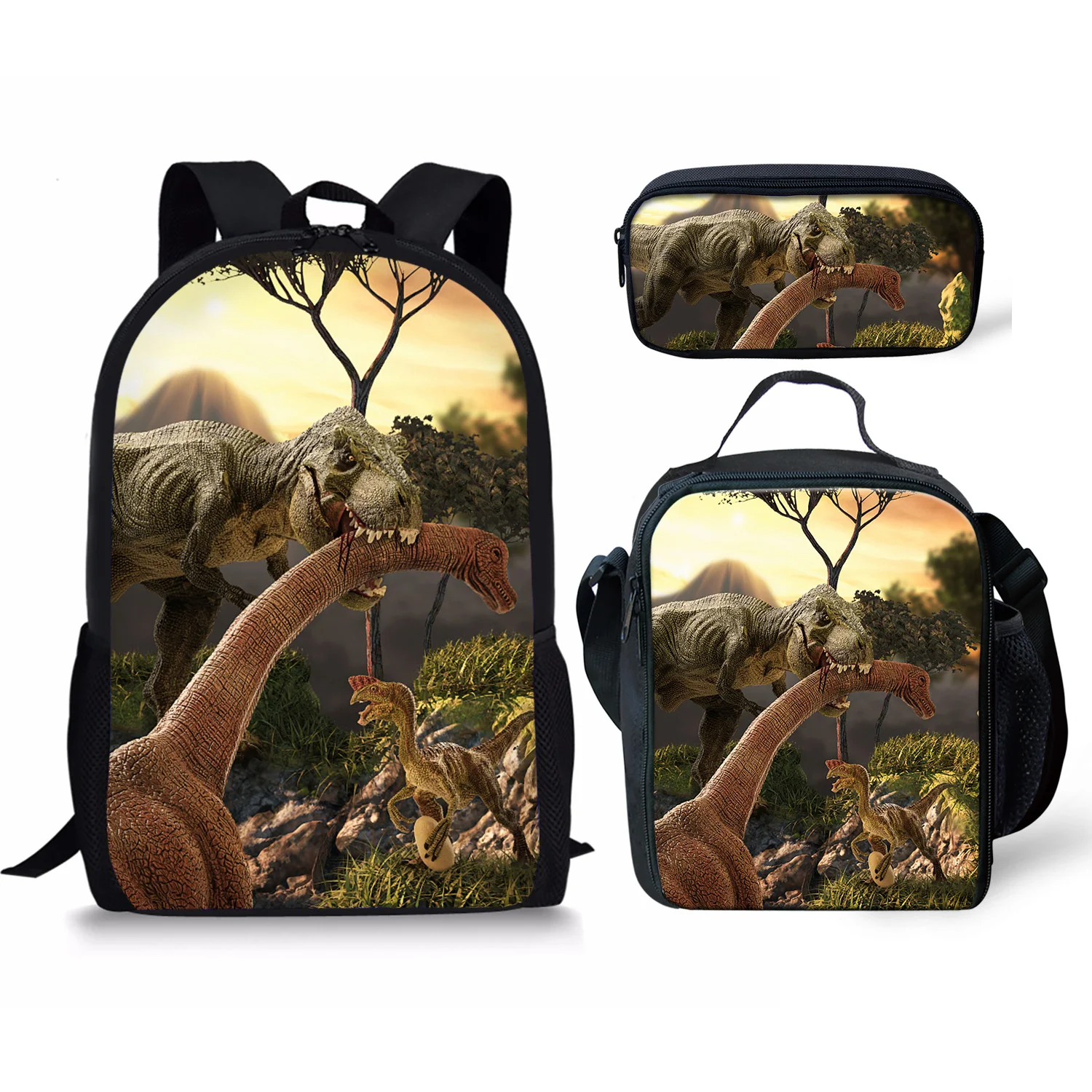 3D Dinosaur Printing Pattern School Backpacks & Pencil Bag & Lunch Bag Personalized Kids Daypack New Design Rucksack for Teenage