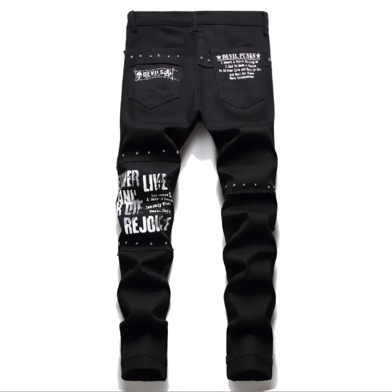 Джинсы мужские в стиле панк уличная одежда пэчворк джинсовые брюки хип-хоп